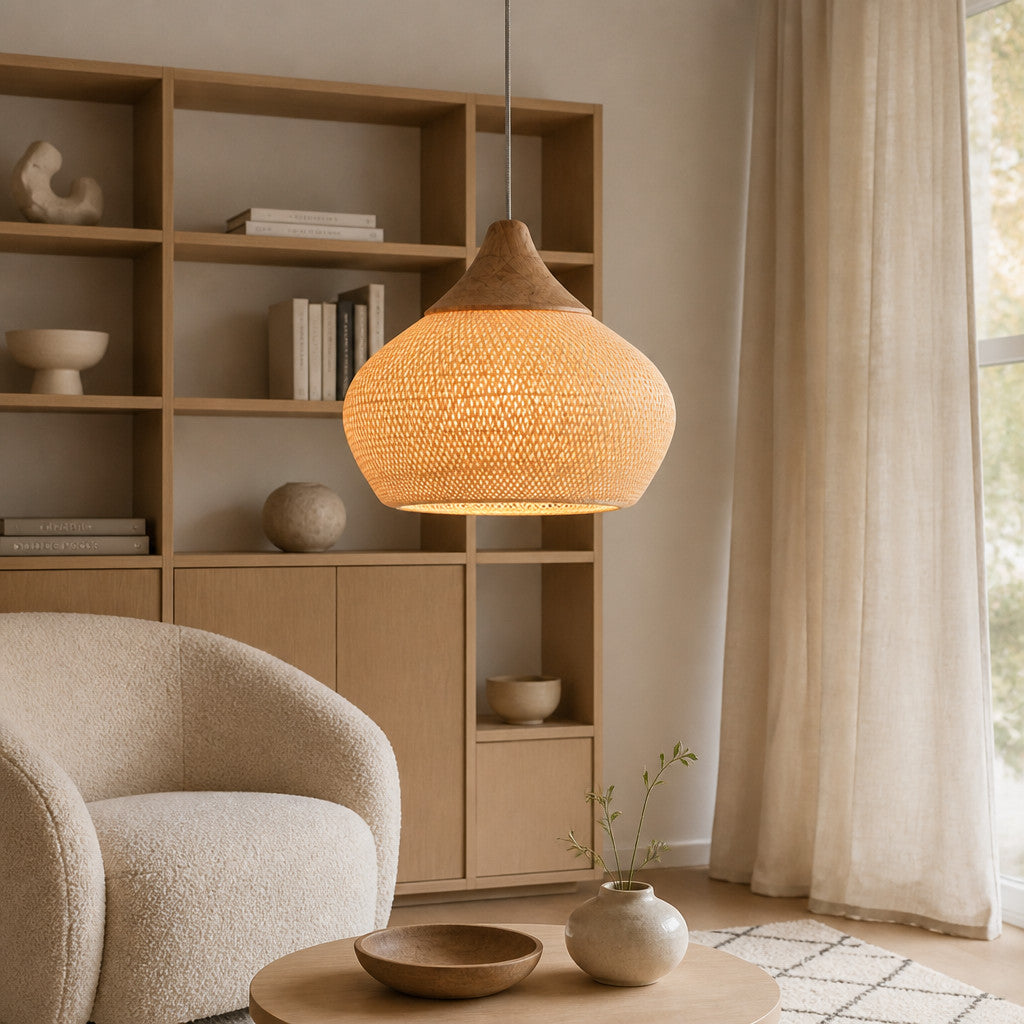 Suspension Luminaire Rotin Style Vintage