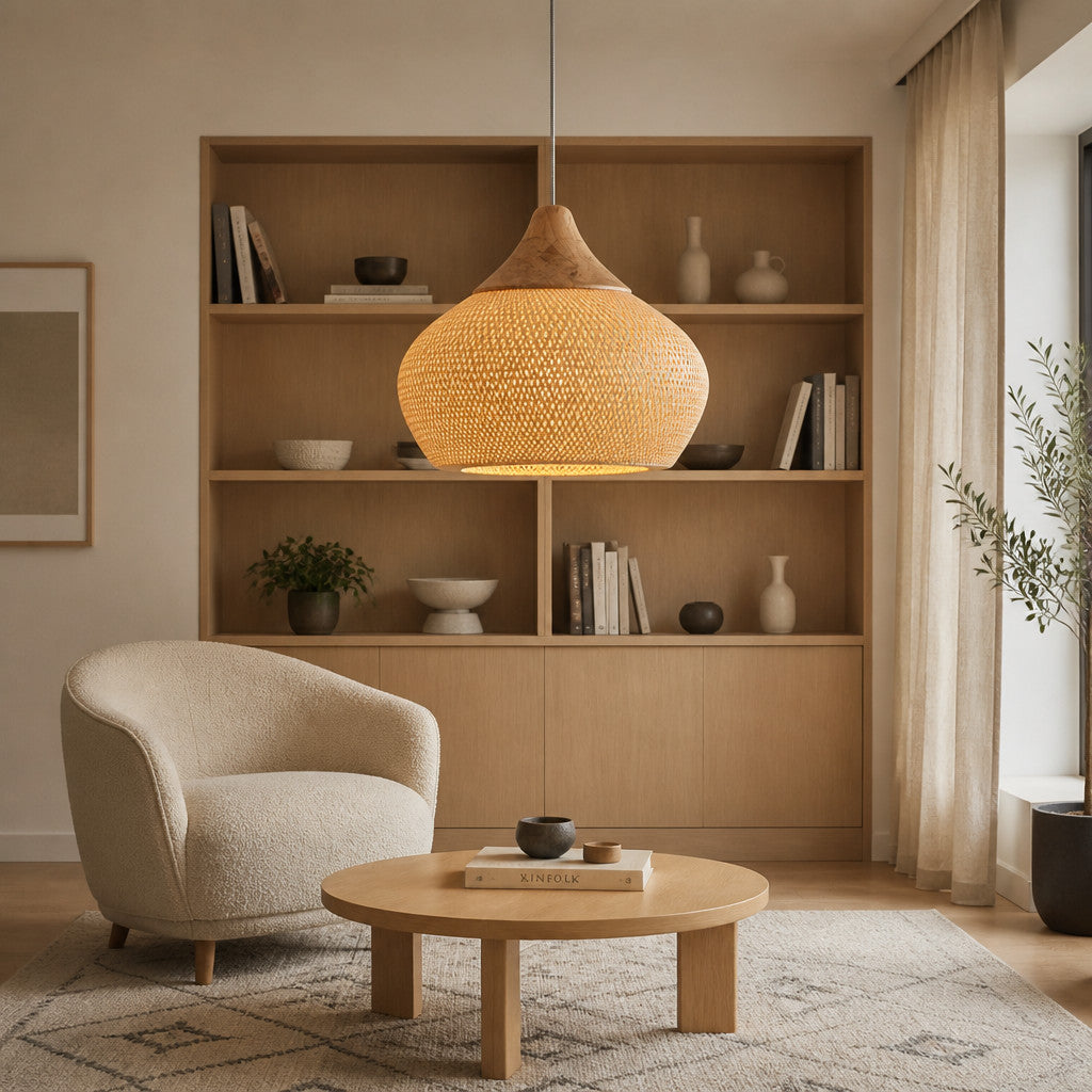 Suspension Luminaire Rotin Style Vintage