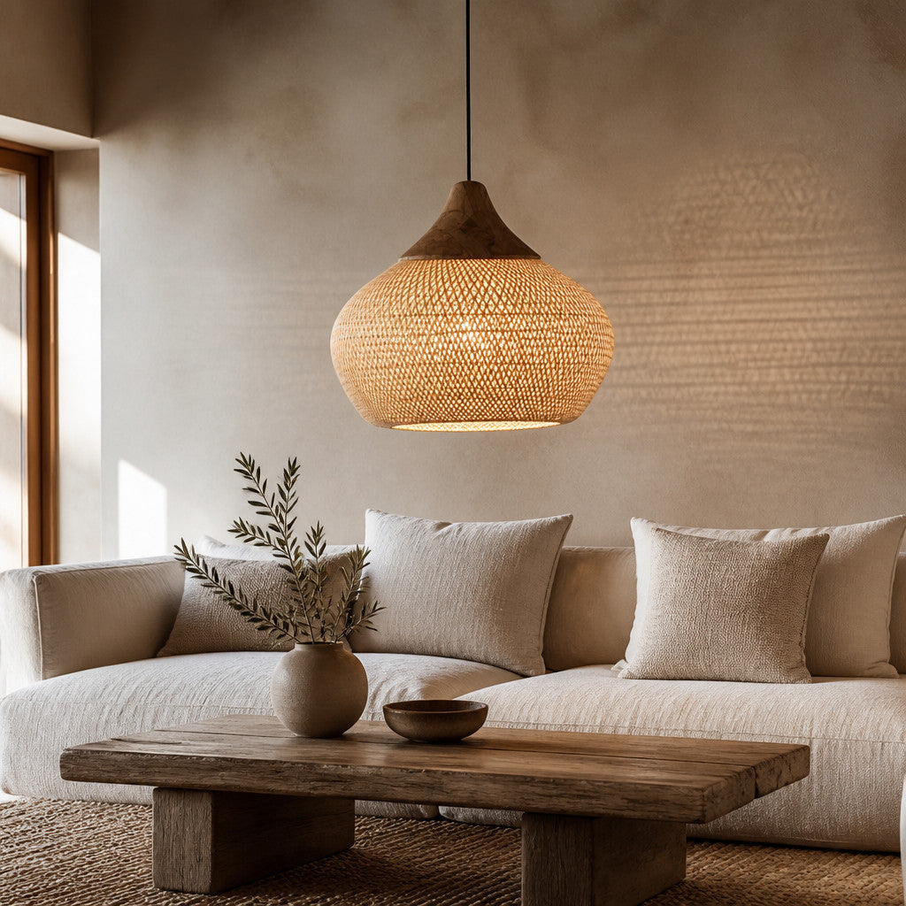 Suspension Luminaire Rotin Style Vintage