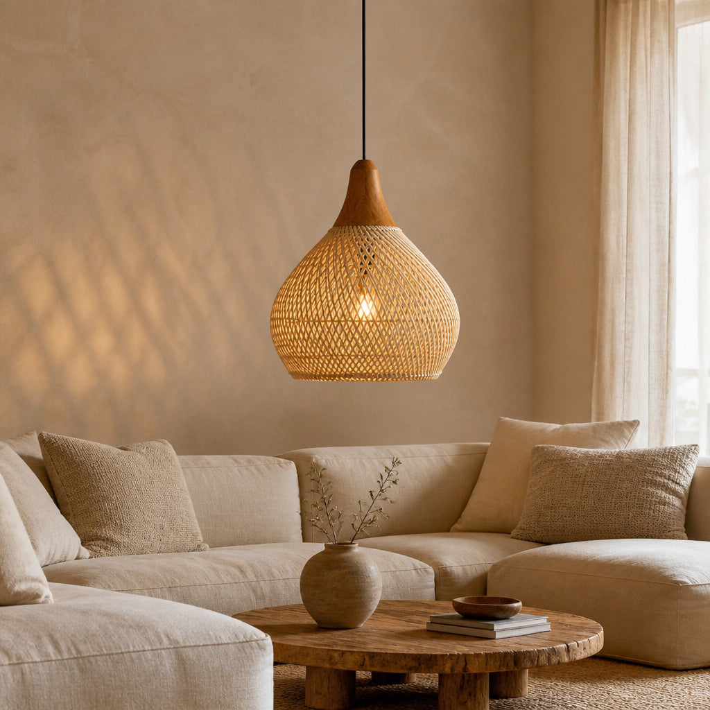 Suspension Luminaire Rotin Style Vintage