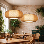 Suspension Luminaire Rotin Tambour Fait Main