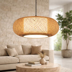 Suspension Luminaire Rotin Tambour Fait Main