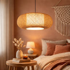 Suspension Luminaire Rotin Tambour Fait Main