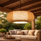 Suspension Luminaire Rotin Tambour Fait Main