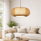 Suspension Luminaire Rotin Tambour Fait Main