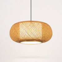 Suspension Luminaire Rotin Tambour Fait Main