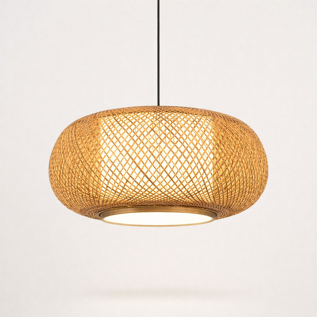 Suspension Luminaire Rotin Tambour Fait Main