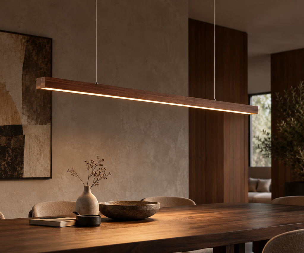 Suspension linéaire LED en bois naturel design