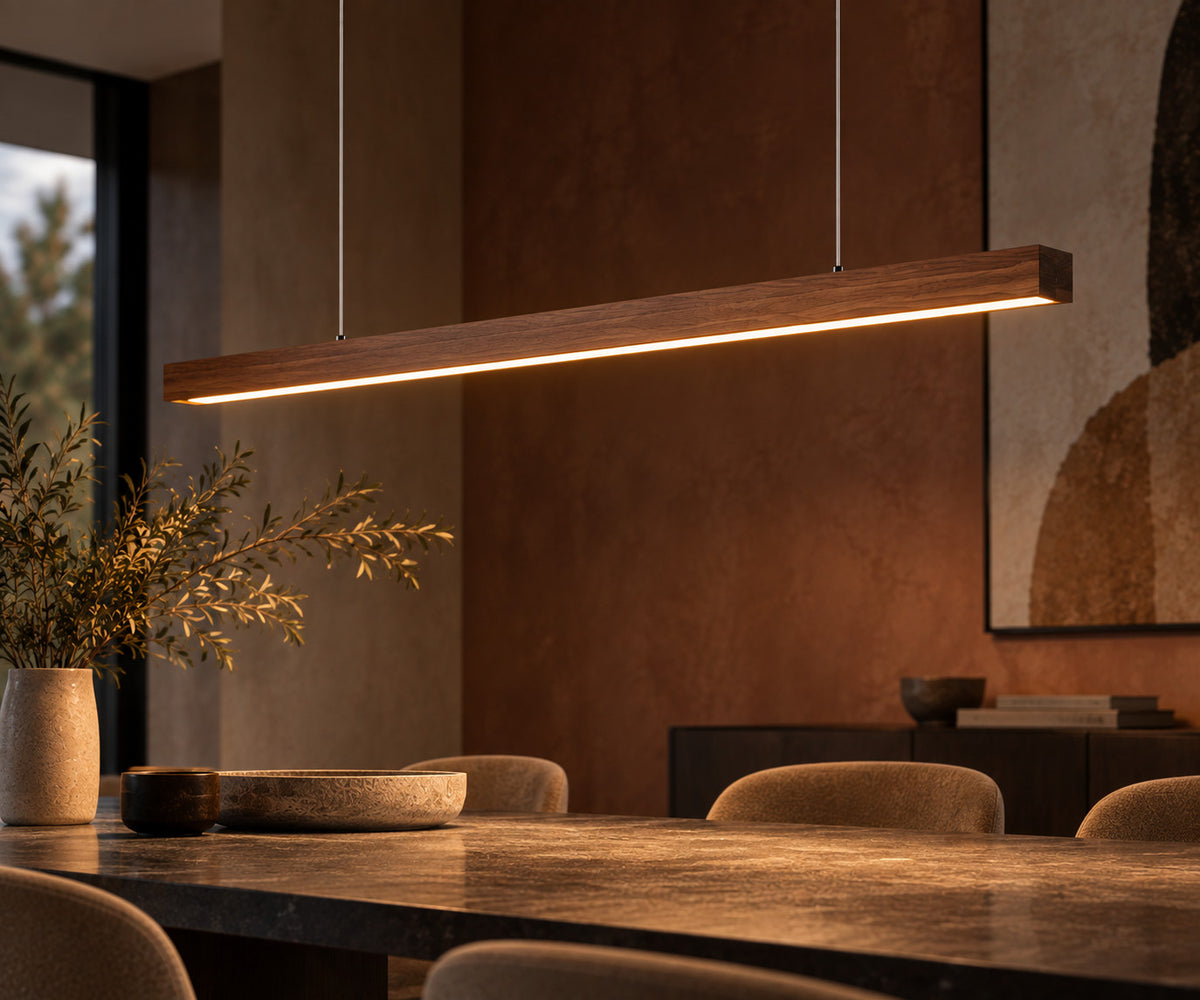 Suspension linéaire LED en bois naturel design