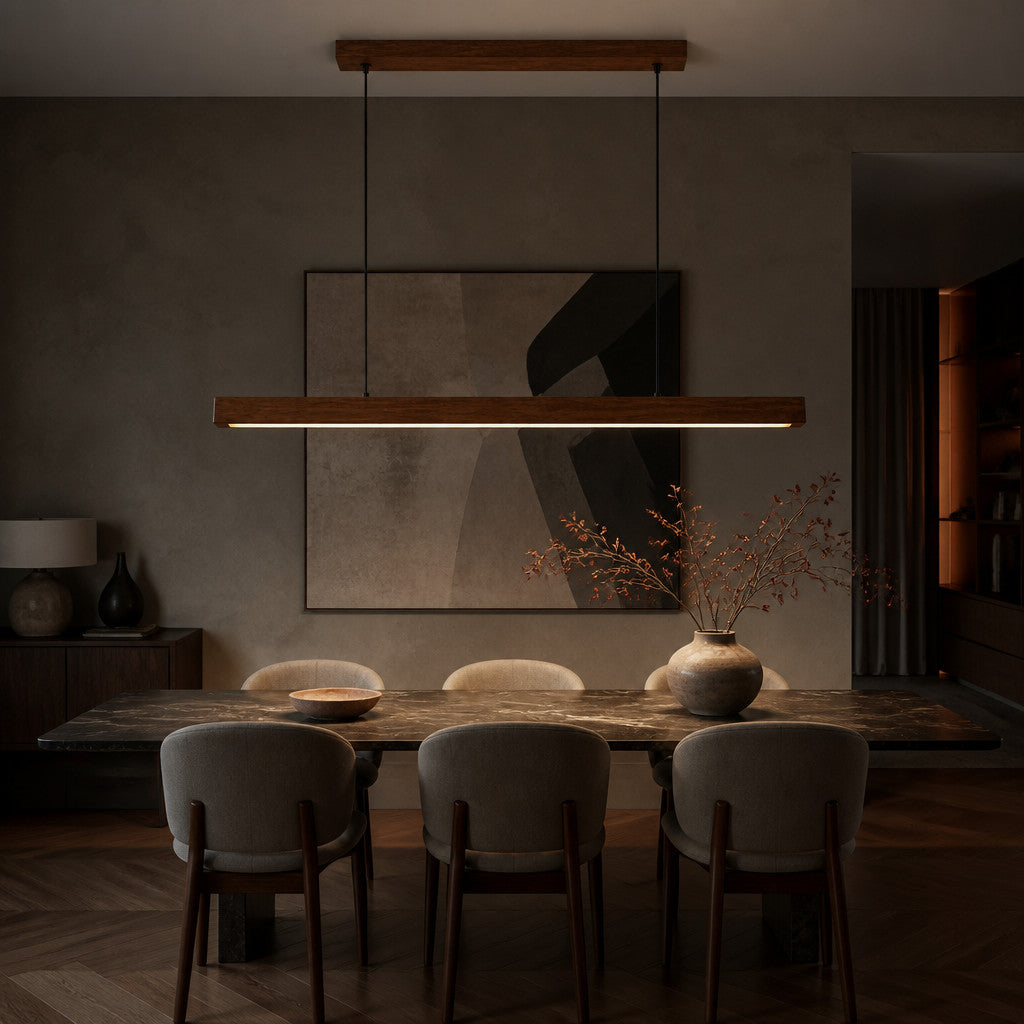 Suspension linéaire LED en bois naturel design
