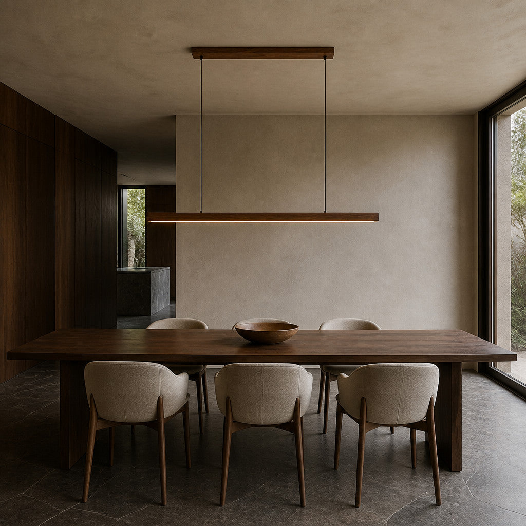 Suspension linéaire LED en bois naturel design