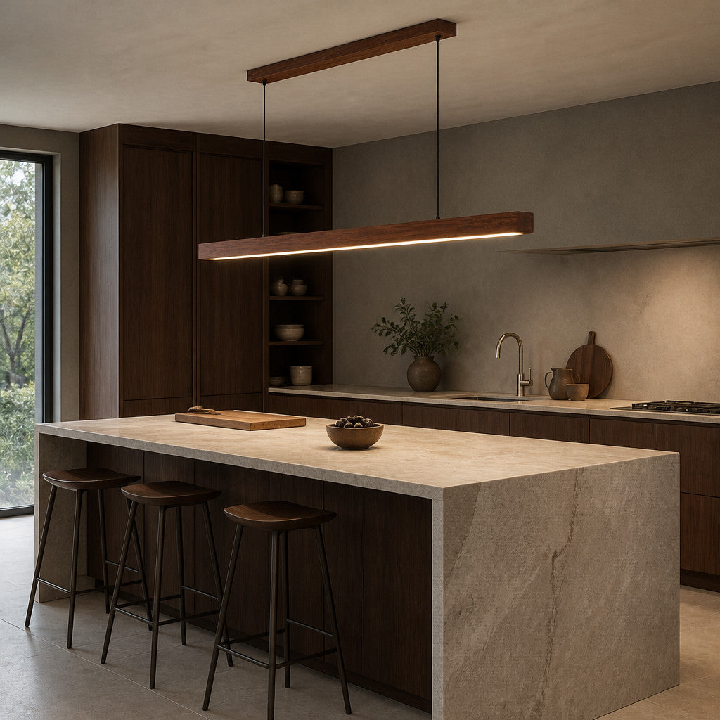 Suspension linéaire LED en bois naturel design