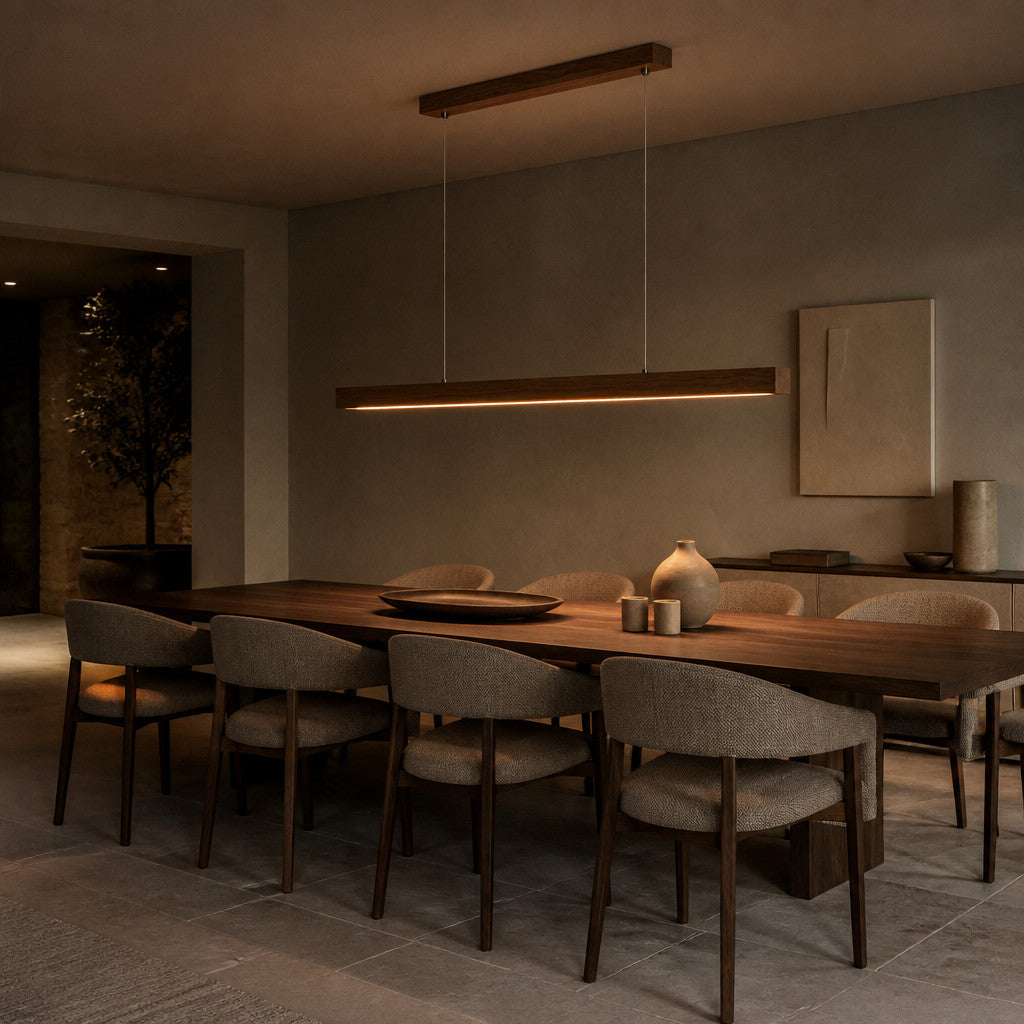 Suspension linéaire LED en bois naturel design