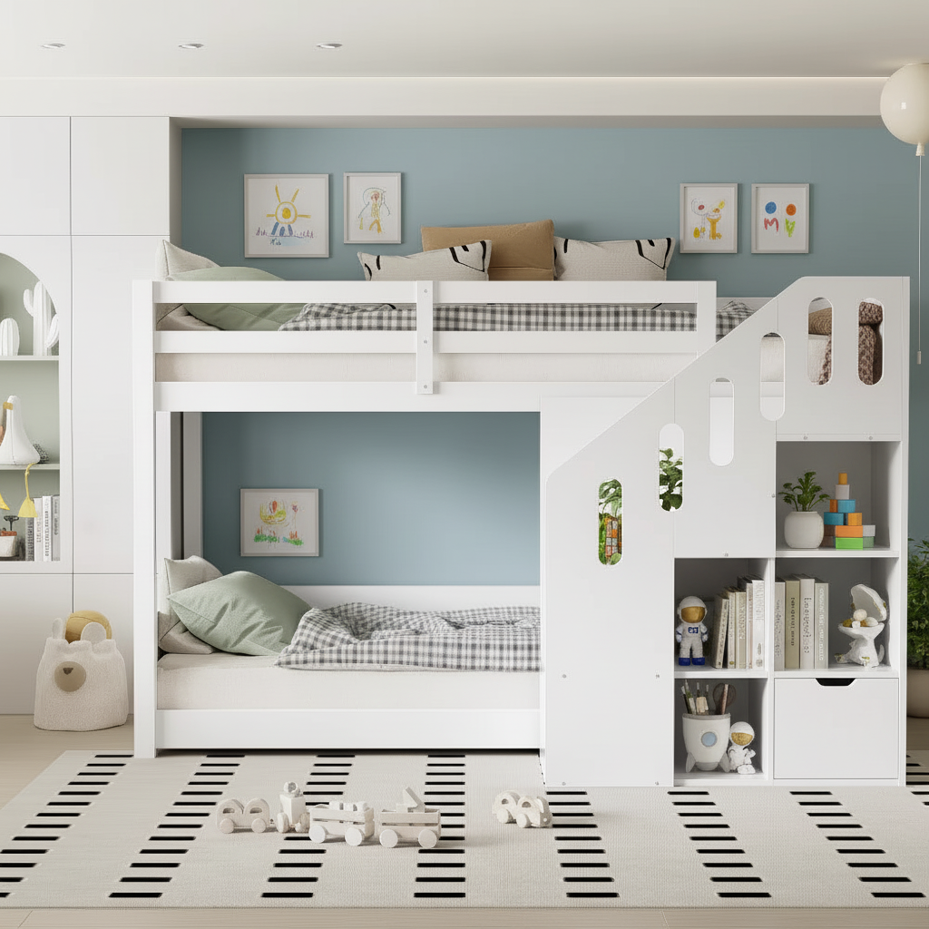 Lit Atlas blanc chambre contemporaine bleue
