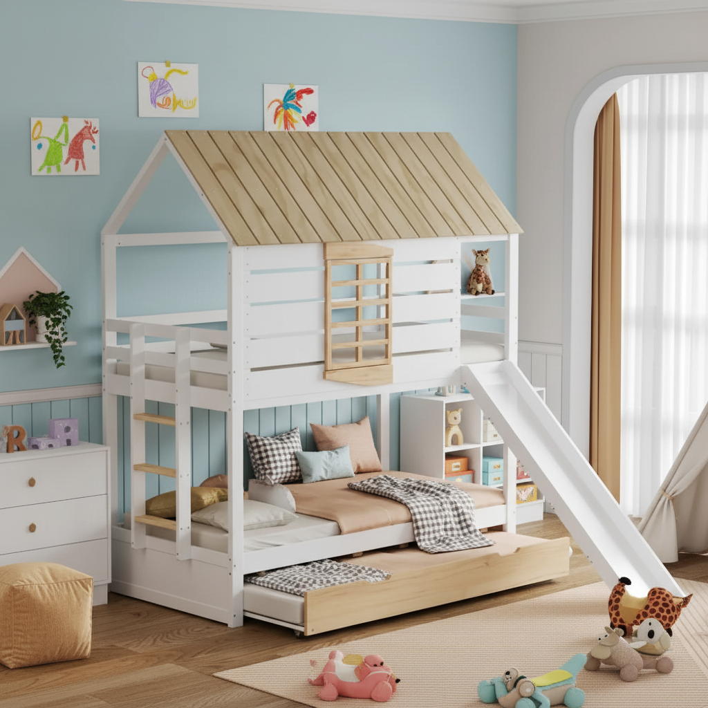 Lit cabane Milo chambre contemporaine bleue