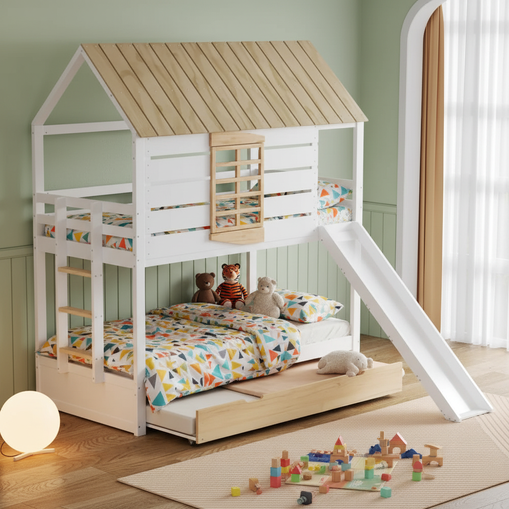Lit cabane Milo chambre moderne verte