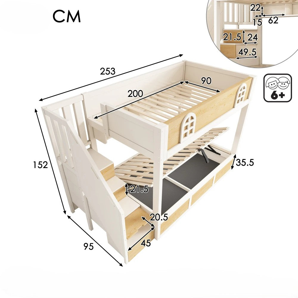 Lit cabane superposé enfant avec rangements « Néo »
